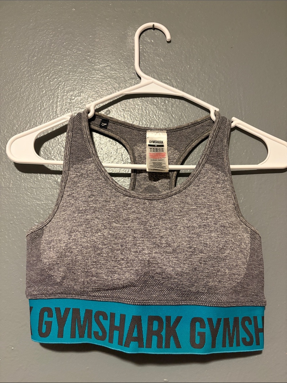 Gymshark Grey Heather Sports Bra with Teal Band